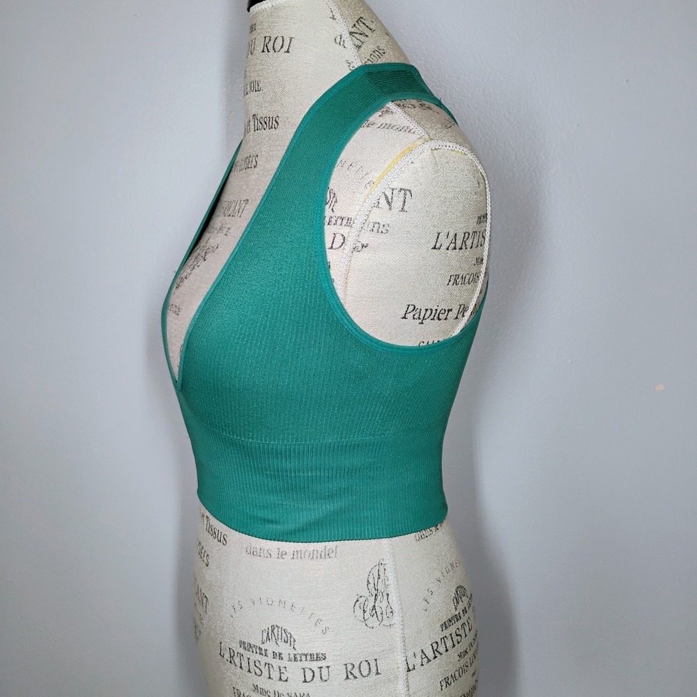 Out From Under Urban Outfitters Deep V Ribbed Vest Top Turquoise Crop Size S - Picture 3 of 8